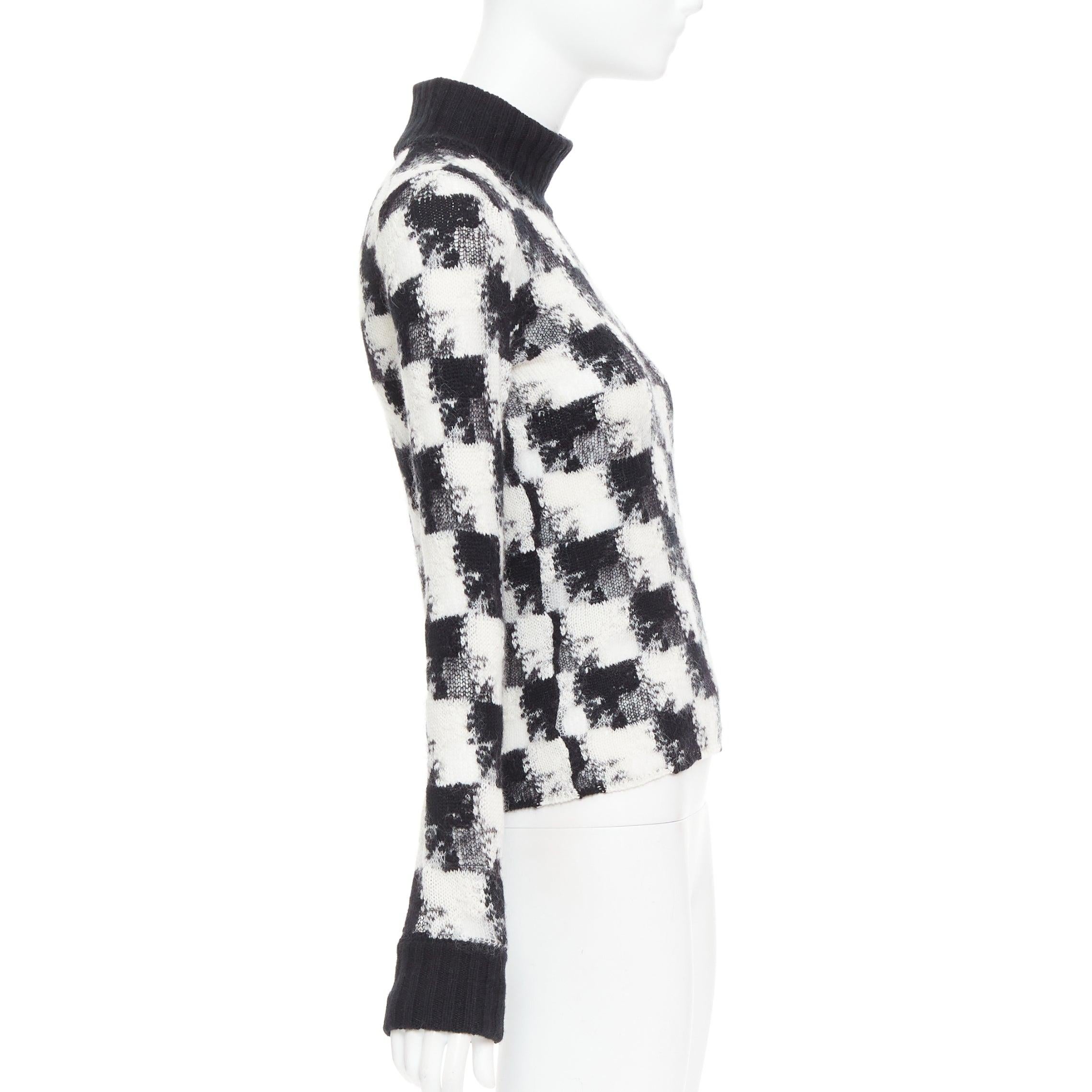 DIOR ChecknDior black white cashmere check sheer turtleneck sweater FR34 XS In Excellent Condition For Sale In Hong Kong, NT