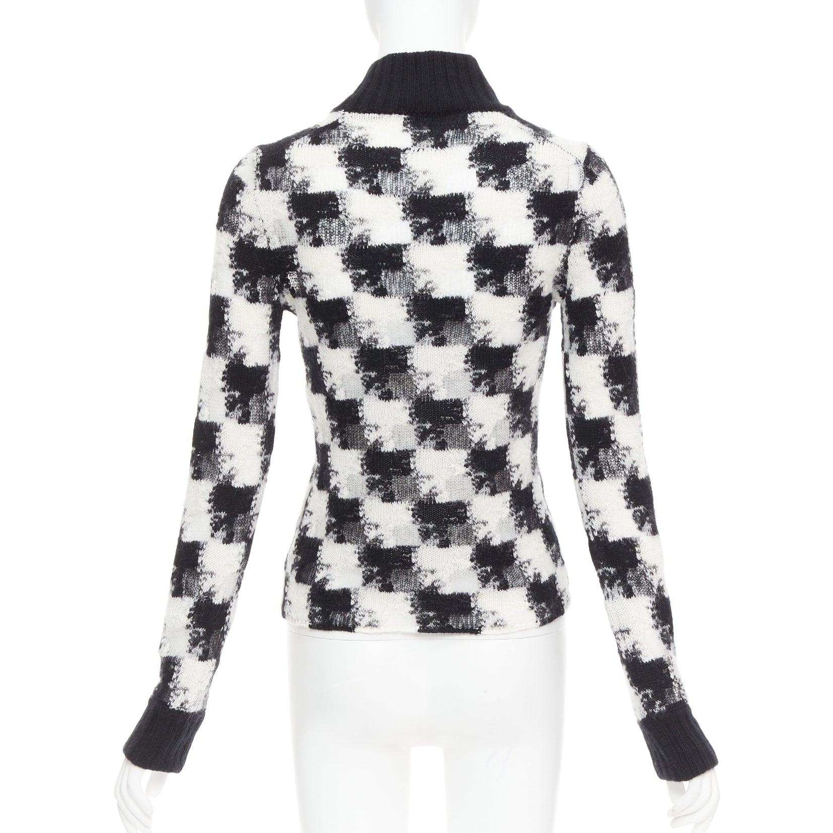 Women's DIOR ChecknDior black white cashmere check sheer turtleneck sweater FR34 XS For Sale