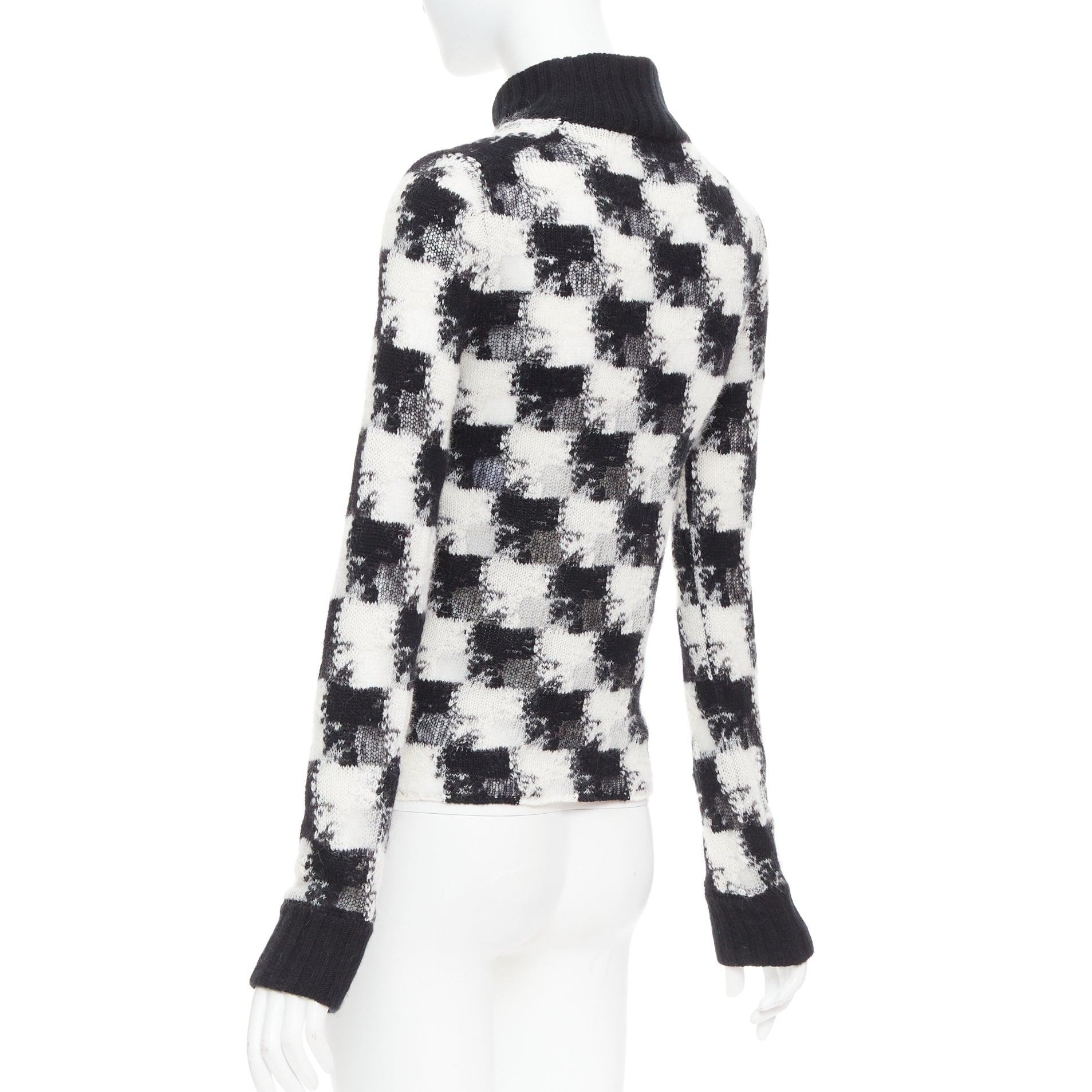 DIOR ChecknDior black white cashmere check sheer turtleneck sweater FR34 XS For Sale 1