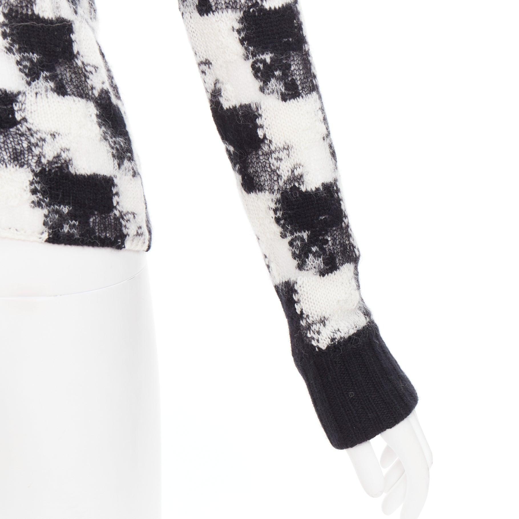 DIOR ChecknDior black white cashmere check sheer turtleneck sweater FR34 XS For Sale 3