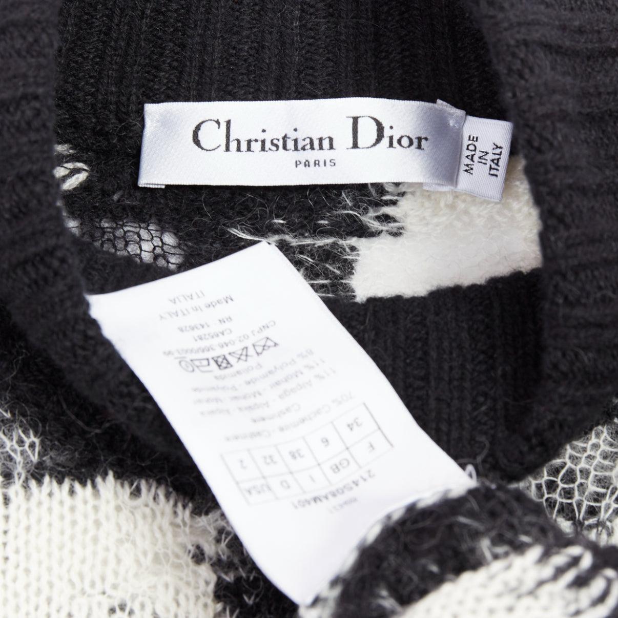 DIOR ChecknDior black white cashmere check sheer turtleneck sweater FR34 XS For Sale 4