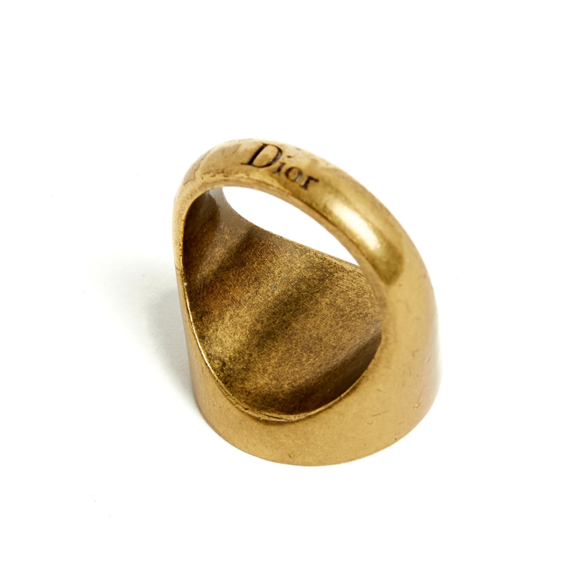 Dior Chevaliere M Bague T51 Golden Metal Signet Ring US5.5 For Sale at 1stDibs