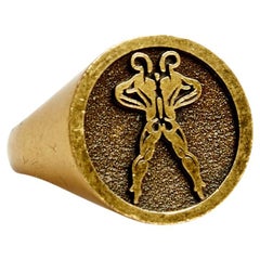 Dior Chevaliere M Bague T51 Golden Metal Signet Ring US5.5