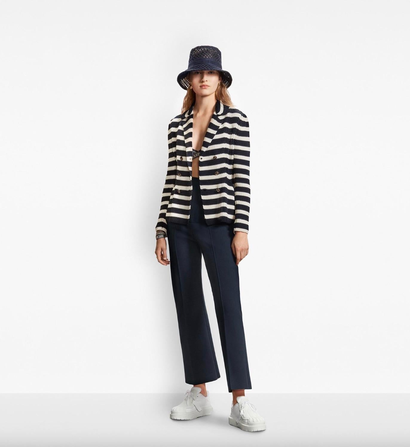 Dior Chez Moi 2021 Capsule Navy Blue White Striped Cotton Knit Bar Jacket 10
