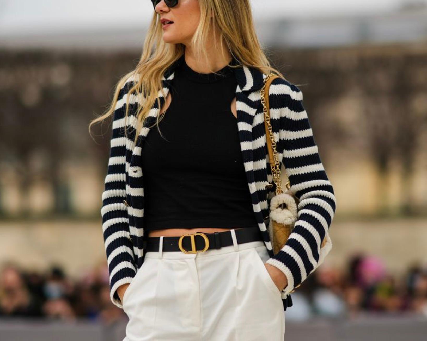 Dior Chez Moi 2021 Capsule Navy Blue White Striped Cotton Knit Bar Jacket 11