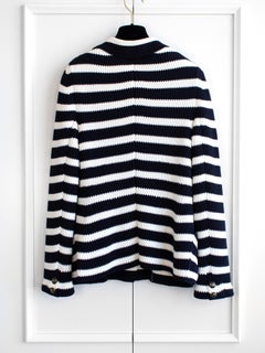 Dior Chez Moi 2021 Capsule Navy Blue White Striped Cotton Knit Bar Jacket