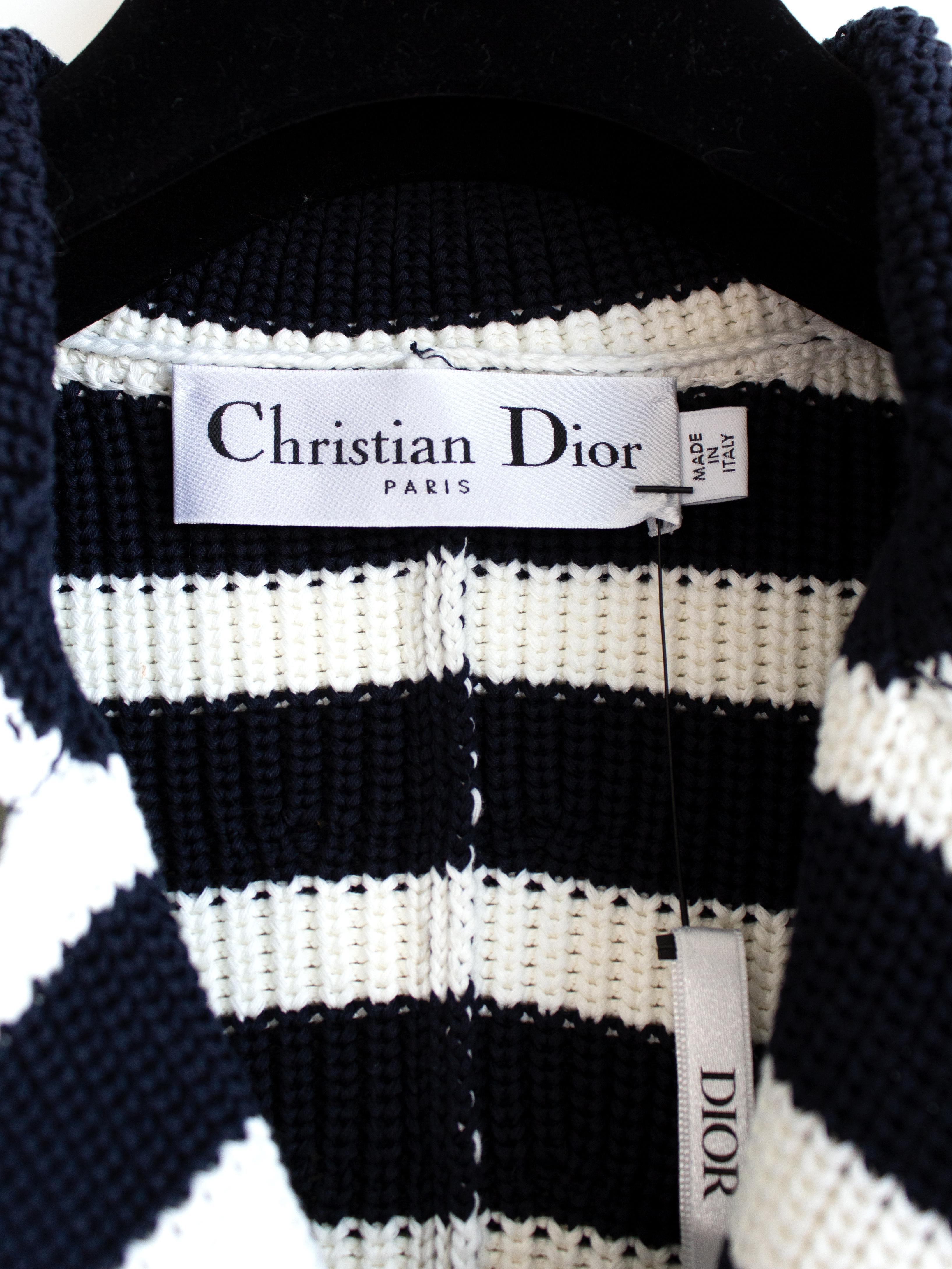 Dior Chez Moi 2021 Capsule Navy Blue White Striped Cotton Knit Bar Jacket In Excellent Condition In Jersey City, NJ