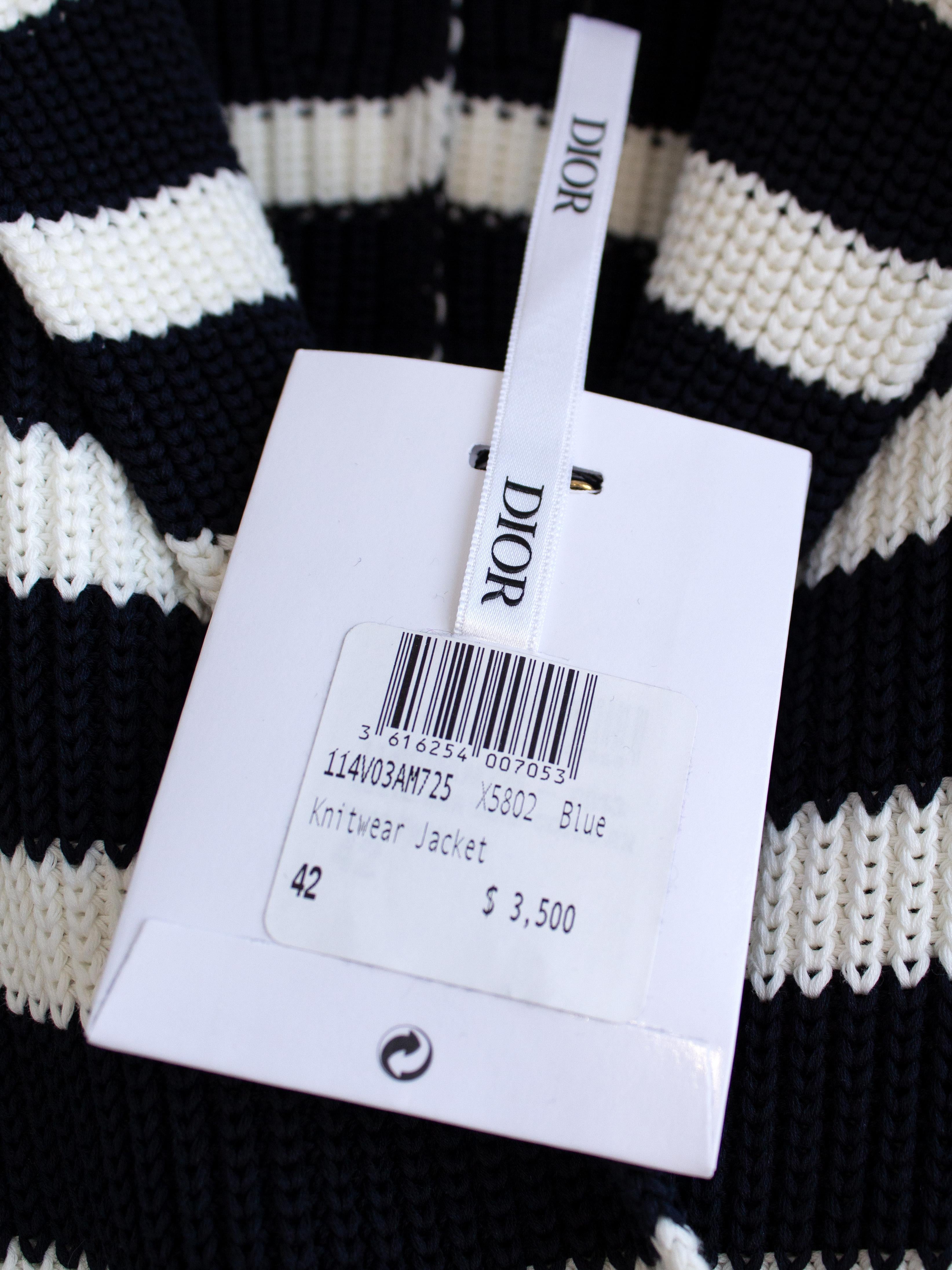 Dior Chez Moi 2021 Capsule Navy Blue White Striped Cotton Knit Bar Jacket 1