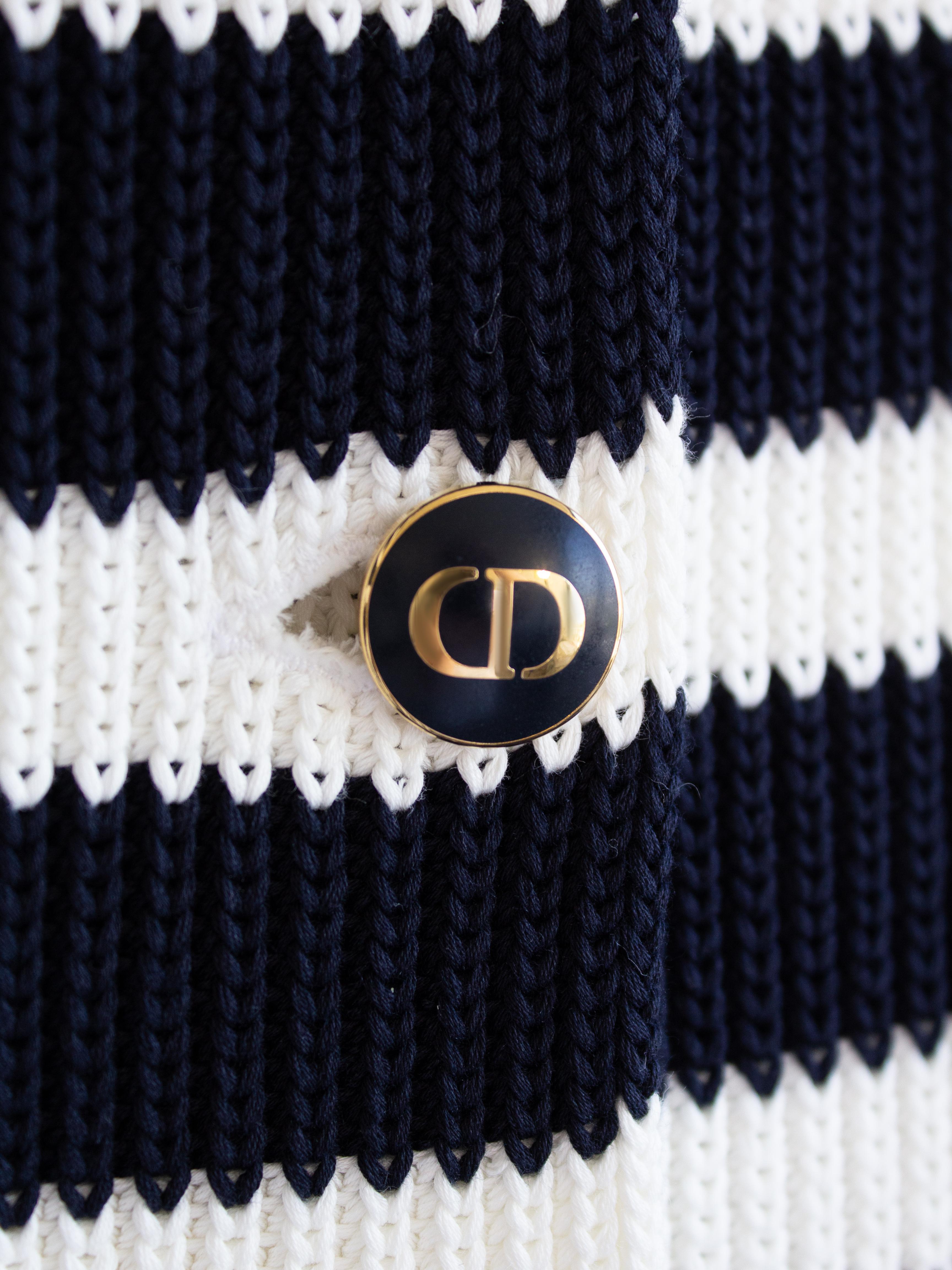 Dior Chez Moi 2021 Capsule Navy Blue White Striped Cotton Knit Bar Jacket 3