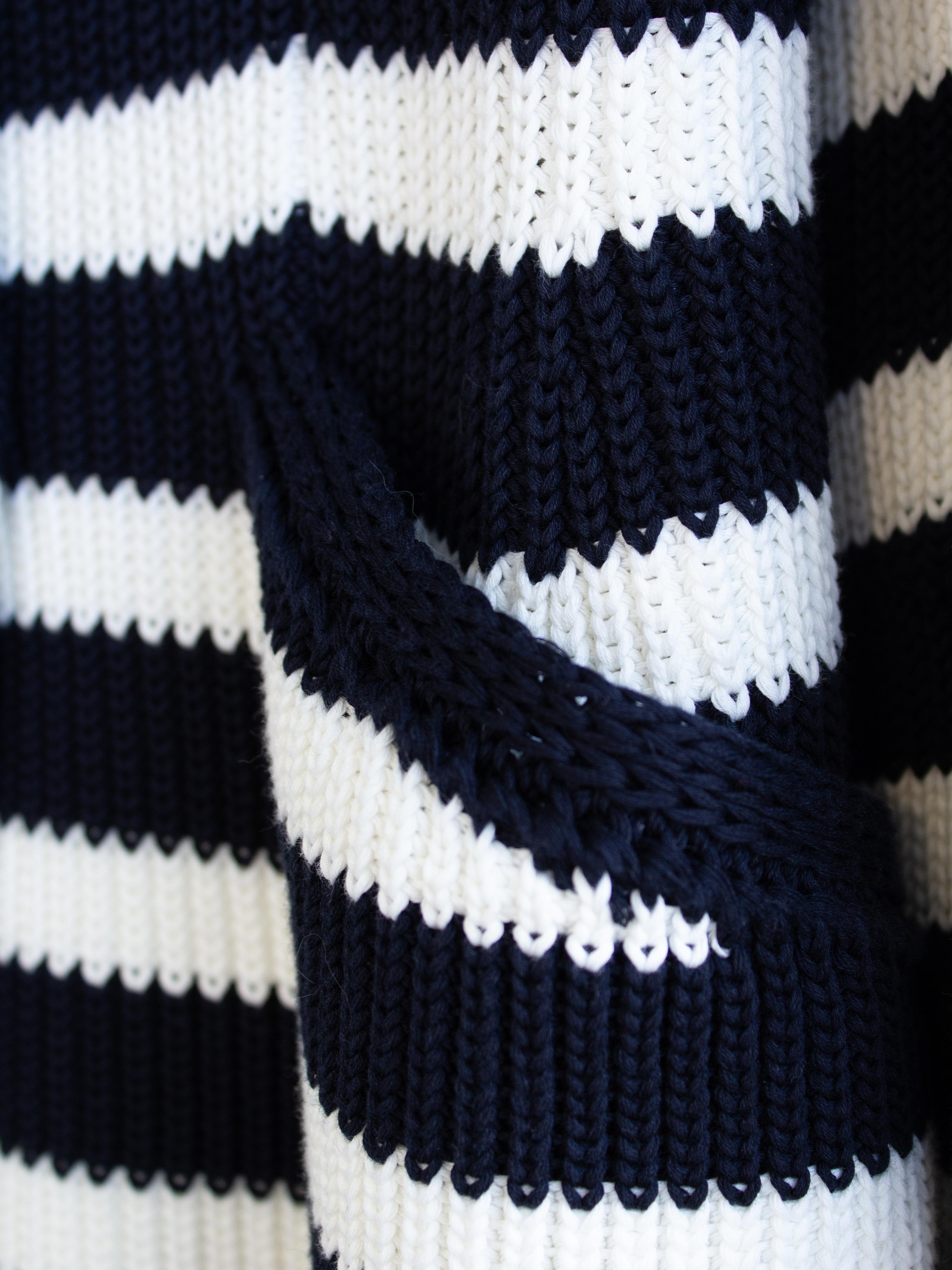 Dior Chez Moi 2021 Capsule Navy Blue White Striped Cotton Knit Bar Jacket 4