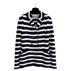 Dior Chez Moi 2021 Capsule Navy Blue White Striped Cotton Knit Bar Jacket
