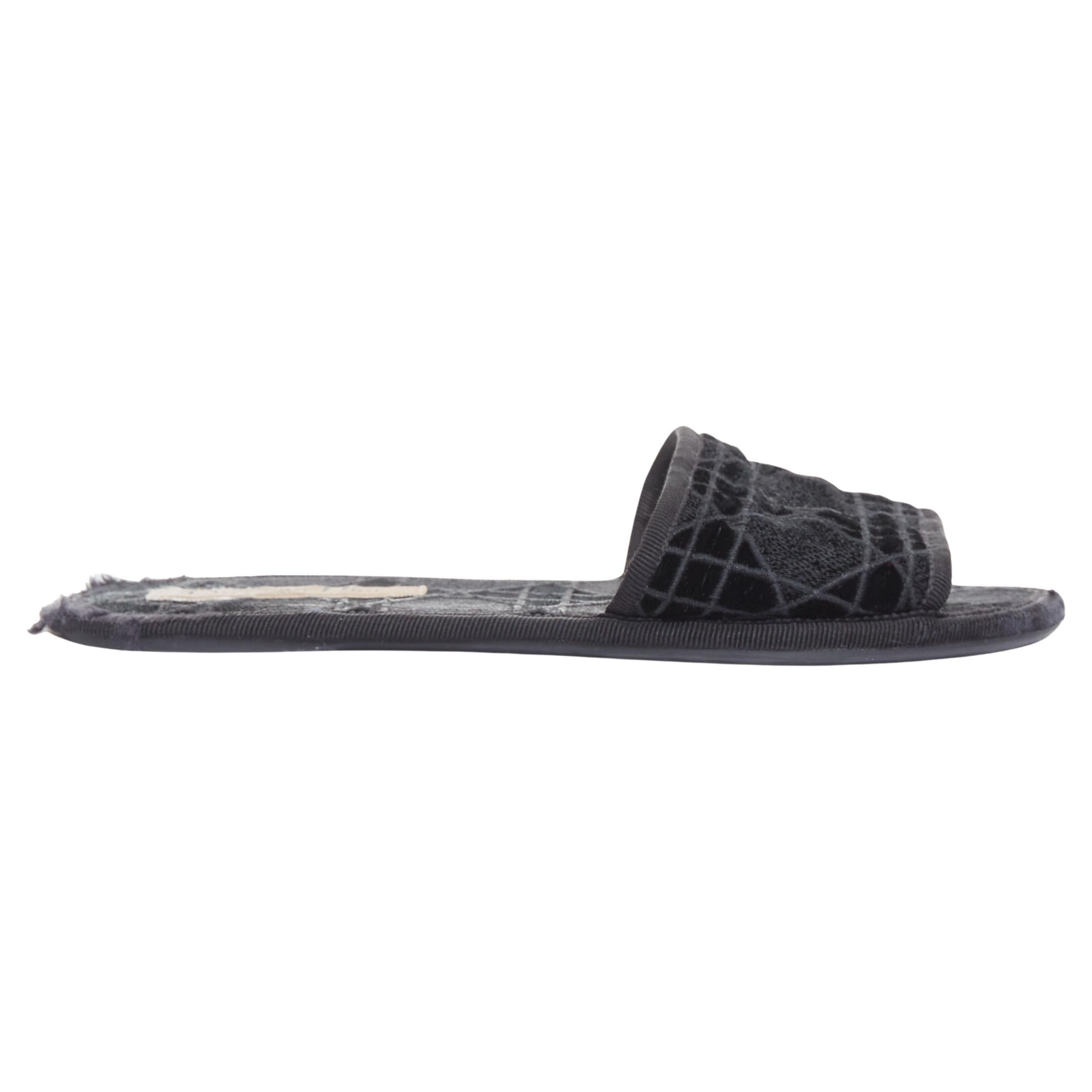DIOR Chez Moi black velvet cannage quilted velvet flat slides EU35 For Sale