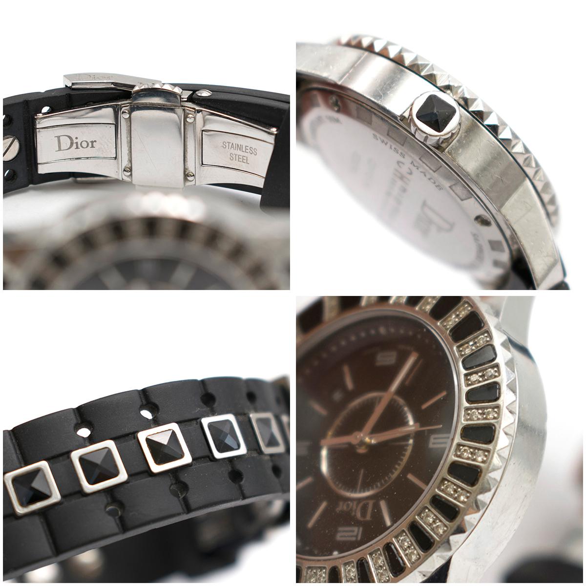 Women's or Men's Dior Christal 0.30 Carat Diamond and Sapphire Stainless Steel Watch