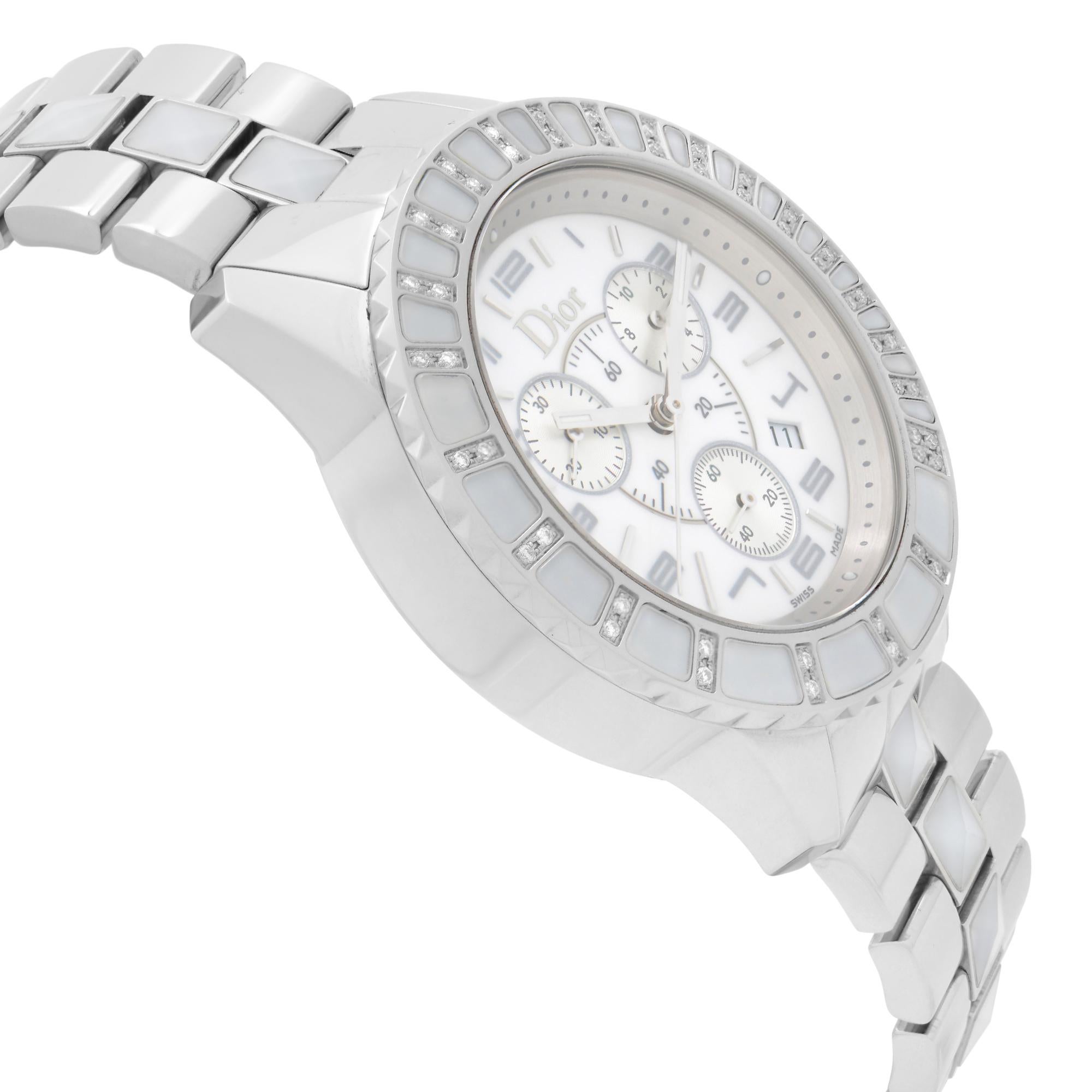 Dior Christal Edelstahl-Quarzuhr CD114311M001 mit weißem Zifferblatt und Diamanten Damen im Angebot