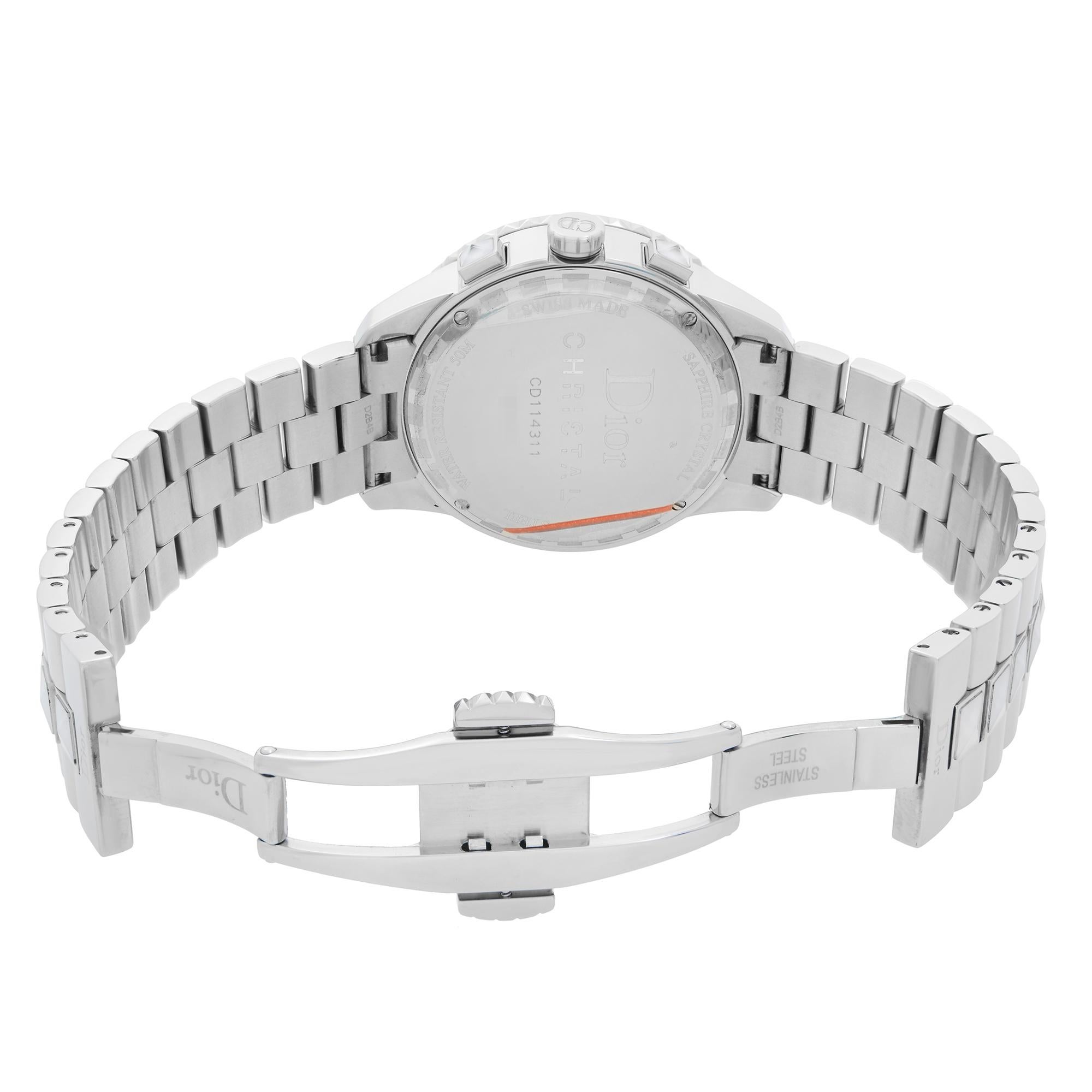 Dior Christal Stainless Steel Diamond White Dial Quartz Watch CD114311M001 In New Condition For Sale In New York, NY