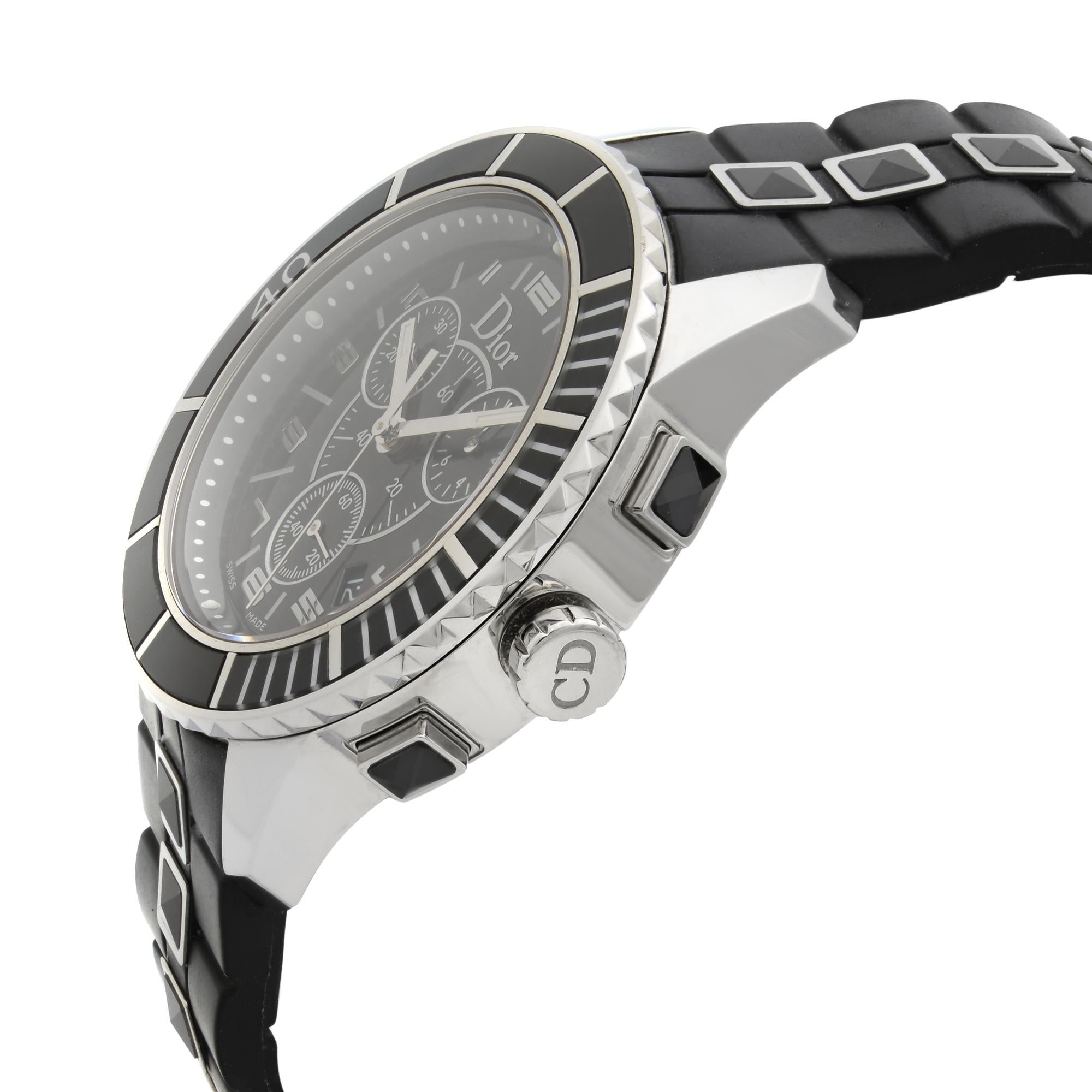Dior Christal Chrono Black Dial Steel Rubber Quartz Unisex Watch CD114317 In Good Condition In New York, NY
