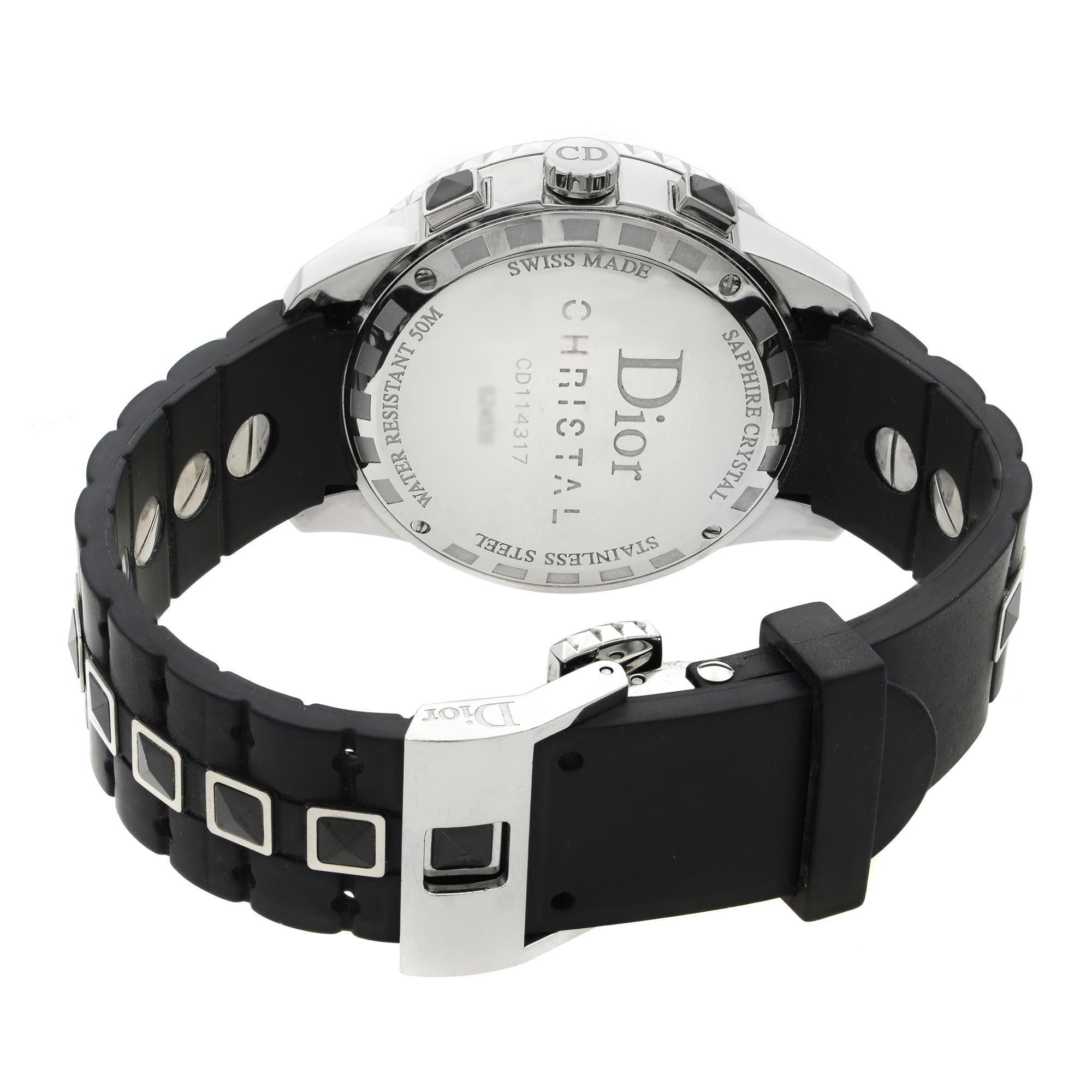 Dior Christal Chrono Black Dial Steel Rubber Quartz Unisex Watch CD114317 2
