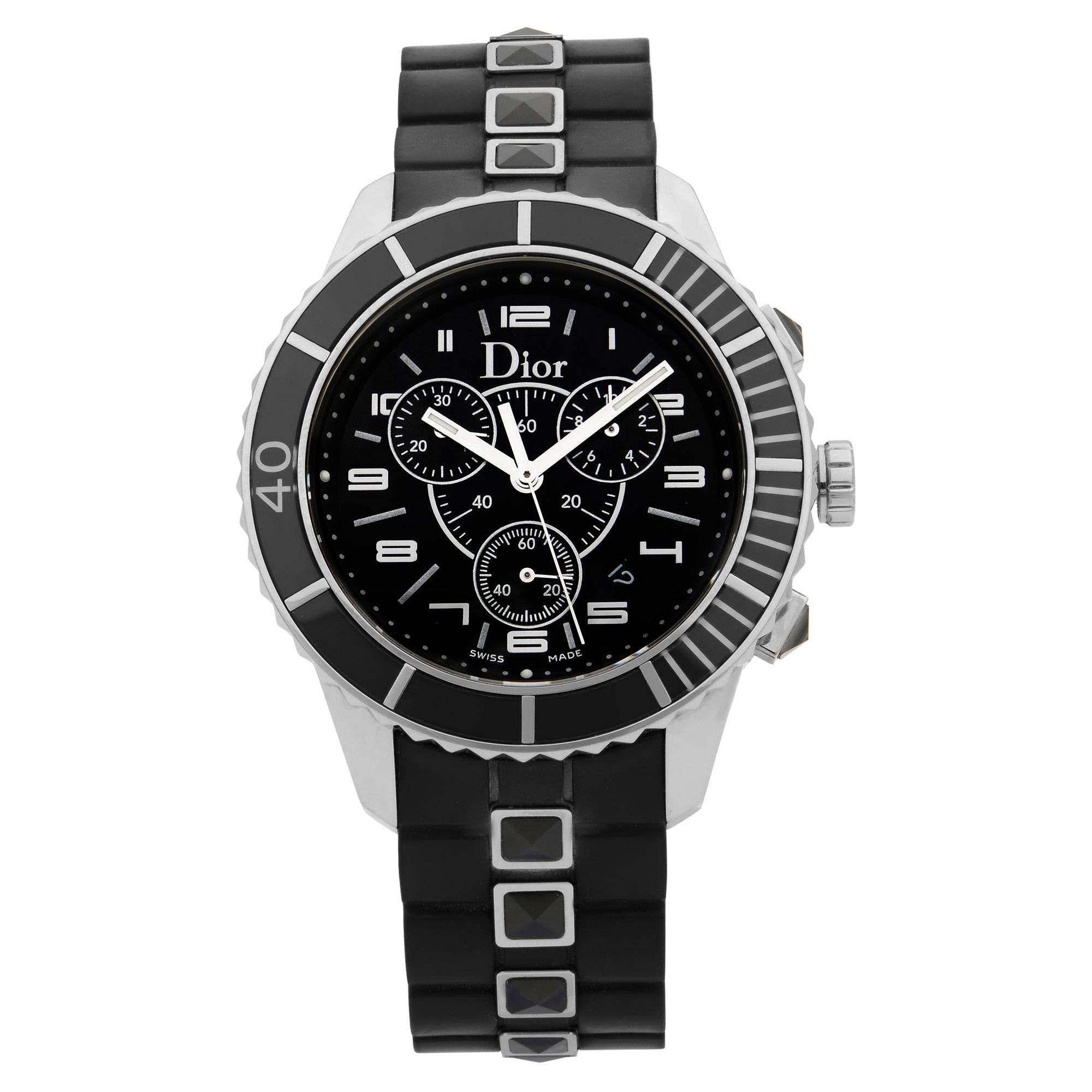 Dior Christal Chrono Black Dial Steel Rubber Quartz Unisex Watch CD114317