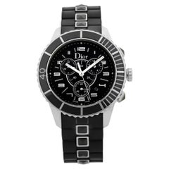 Dior Christal Chrono schwarzes Zifferblatt Stahl Kautschuk Quarz Unisex Uhr CD114317