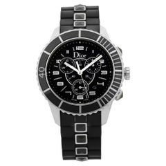 Dior Christal Chrono Cadran noir Acier Caoutchouc Quartz Montre unisexe CD114317