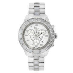 Dior Christal Edelstahl-Quarzuhr CD114311M001 mit weißem Zifferblatt und Diamanten