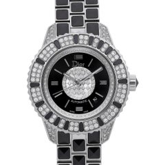 Dior Christal Steel Ceramic Diamond Black Dial Automatic Watch CD113513M001