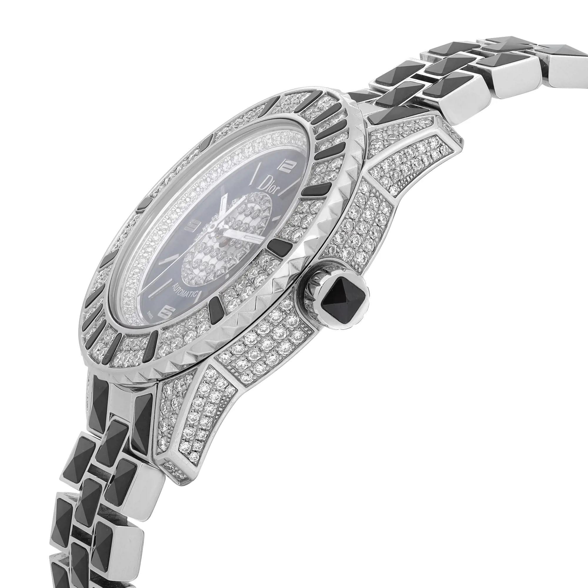 Dior Christal Steel Ceramic Diamond Black Dial Montre automatique CD113513M001 Neuf - En vente à New York, NY