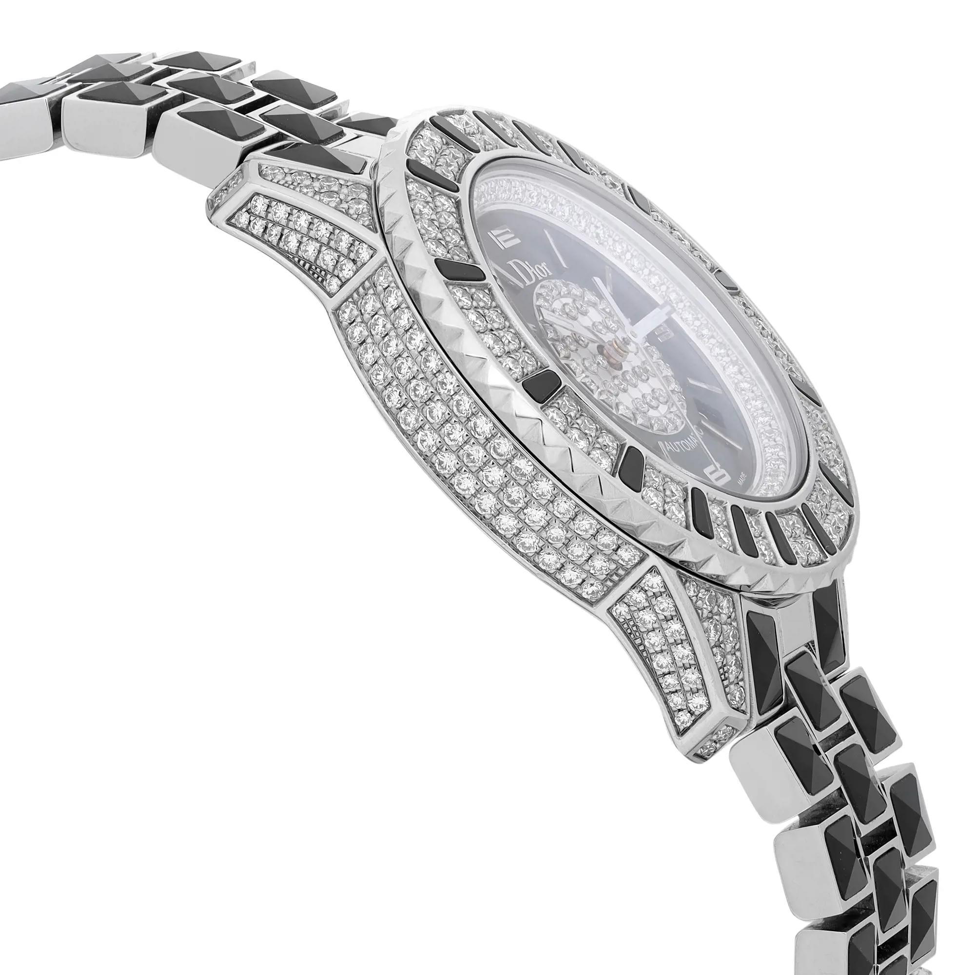 Dior Christal Steel Ceramic Diamond Black Dial Montre automatique CD113513M001 Pour femmes en vente