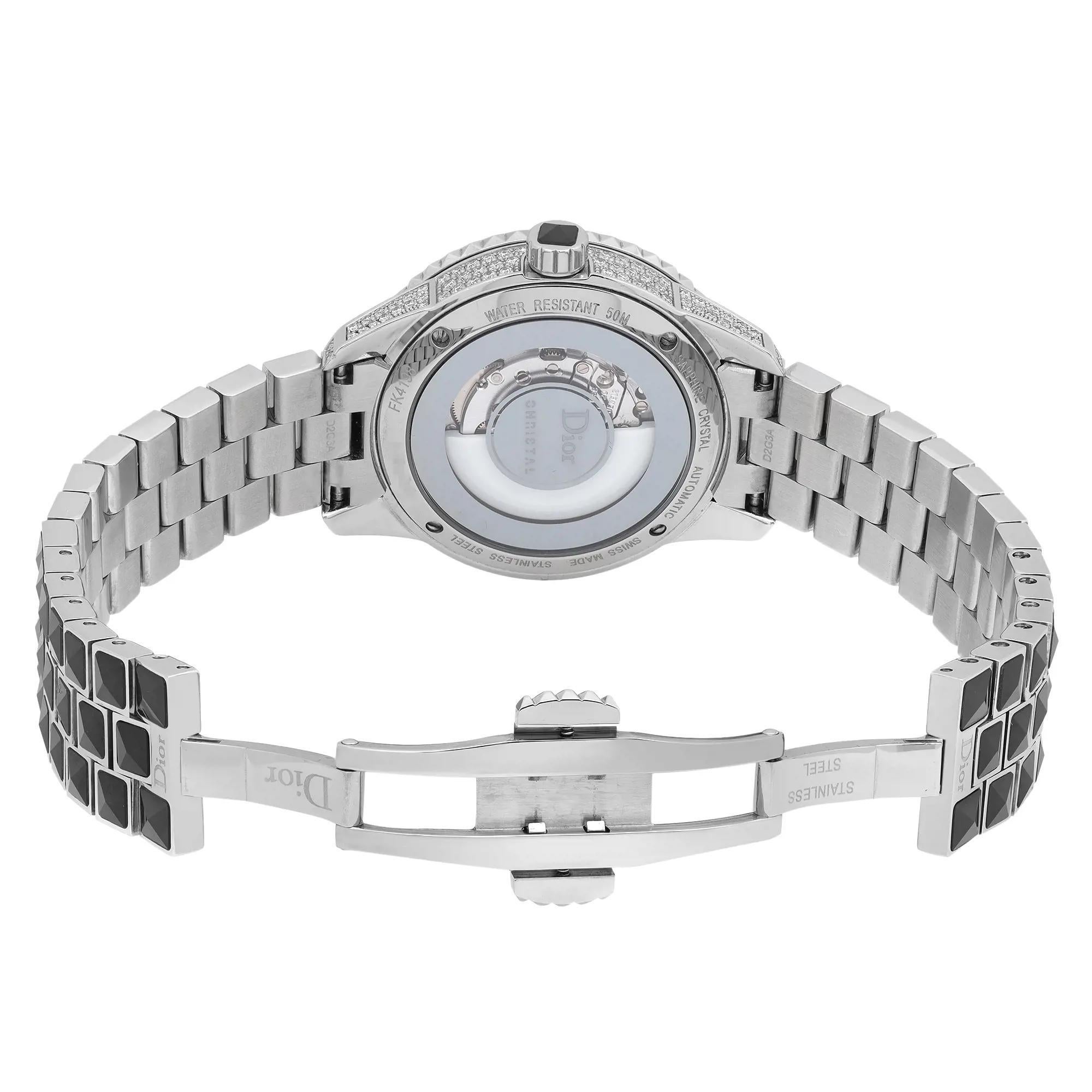 Dior Christal Steel Ceramic Diamond Black Dial Montre automatique CD113513M001 en vente 1