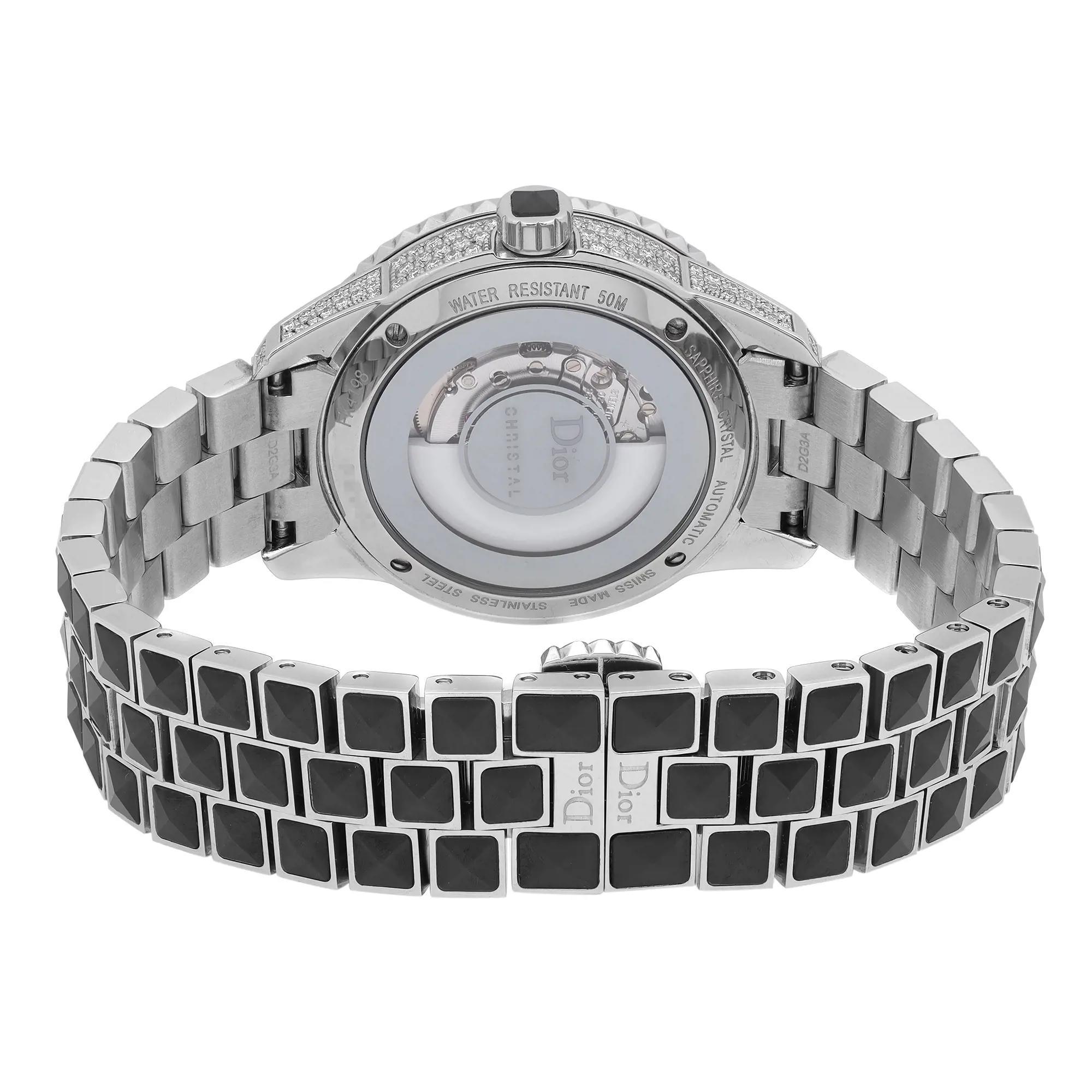 Dior Christal Steel Ceramic Diamond Black Dial Montre automatique CD113513M001 en vente 2