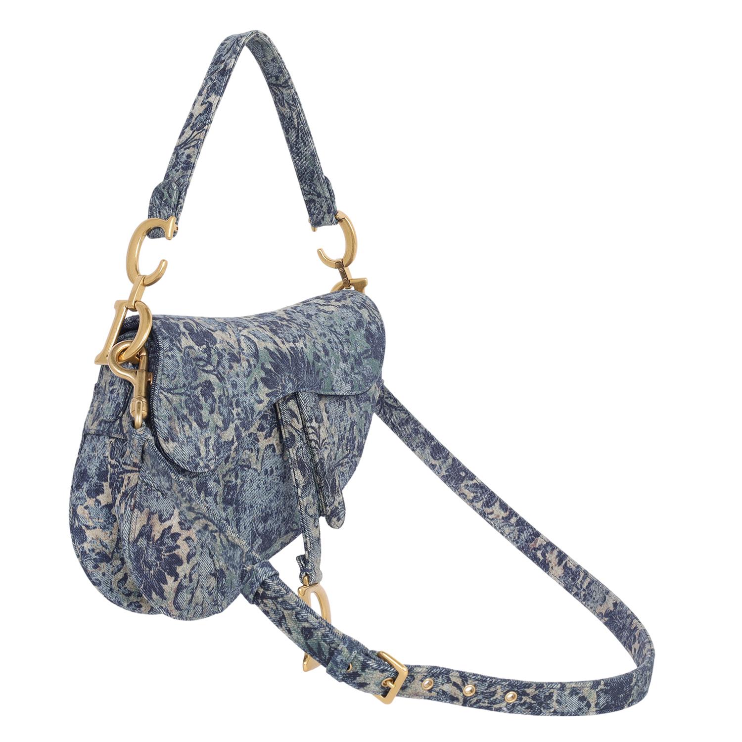 Dior Christian Dior 2022 Medium Floral Denim Saddle Bag In Excellent Condition In Salt Lake Cty, UT