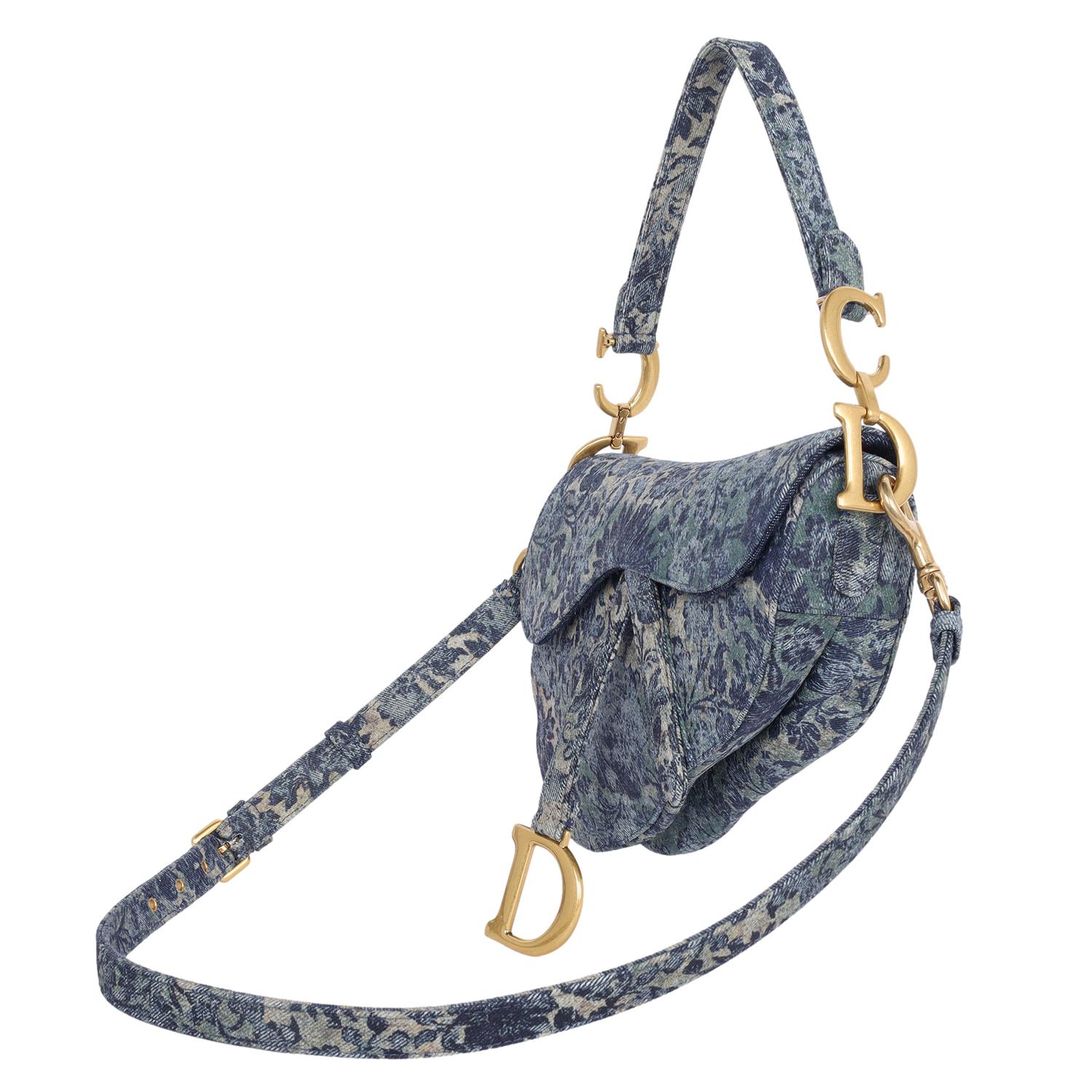 Women's Dior Christian Dior 2022 Medium Floral Denim Saddle Bag