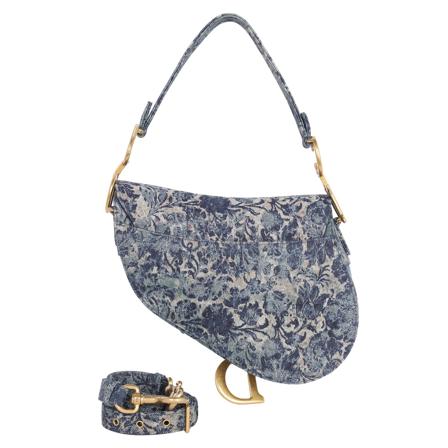 Dior Christian Dior 2022 Medium Floral Denim Saddle Bag 1