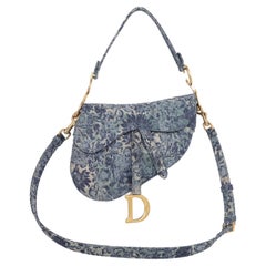 Dior Christian Dior 2022 Medium Floral Denim Saddle Bag