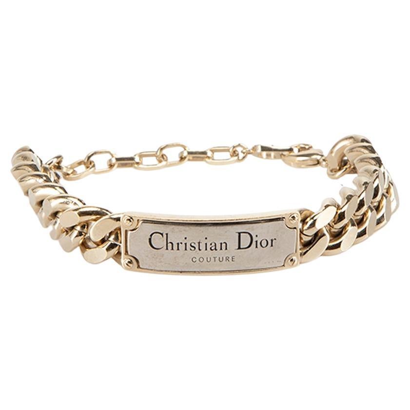 Dior Christian Dior Couture Gold Chain Logo Bracelet For Sale