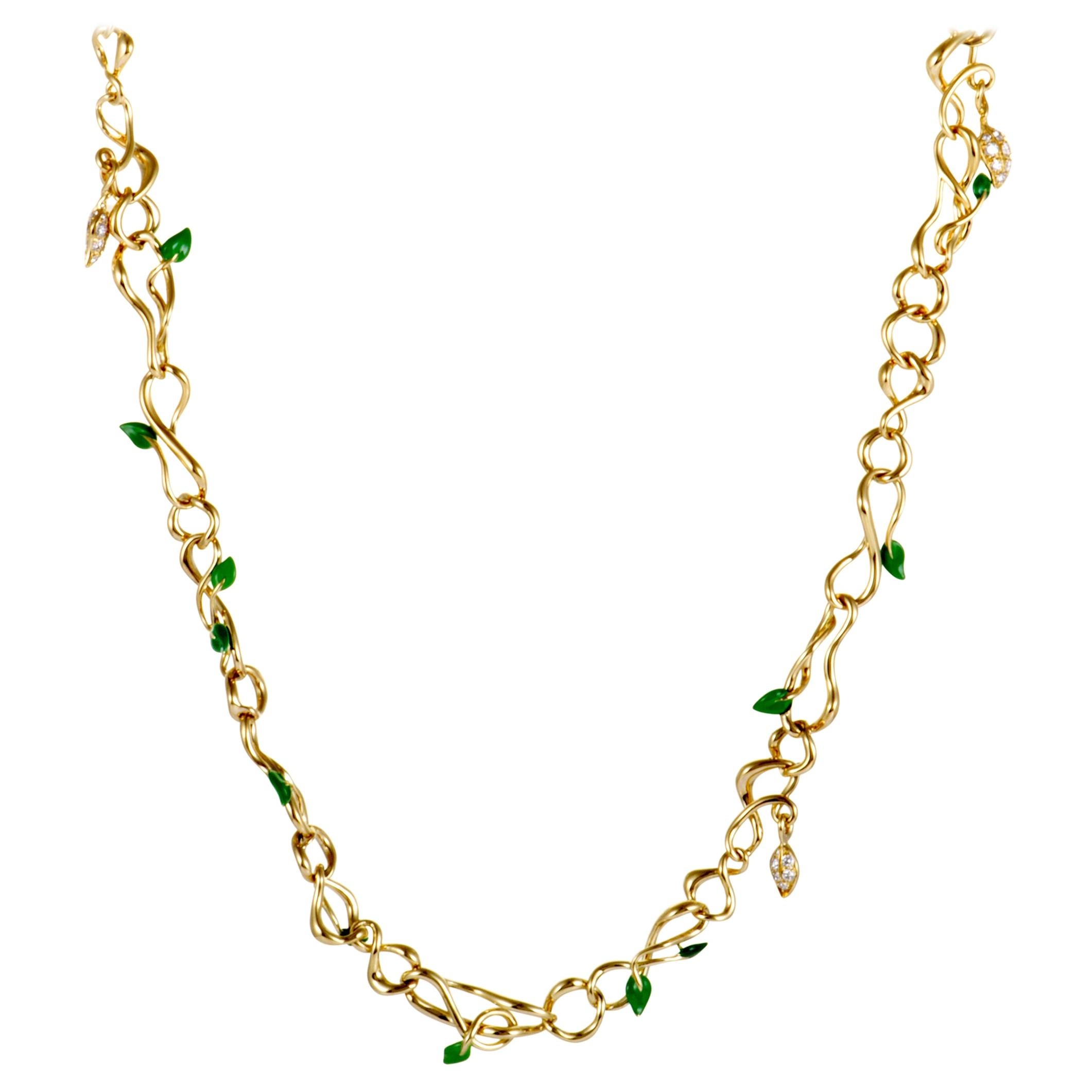 Dior Christian Dior Feuillus Yellow Gold Diamonds Emerald and Green Enamel
