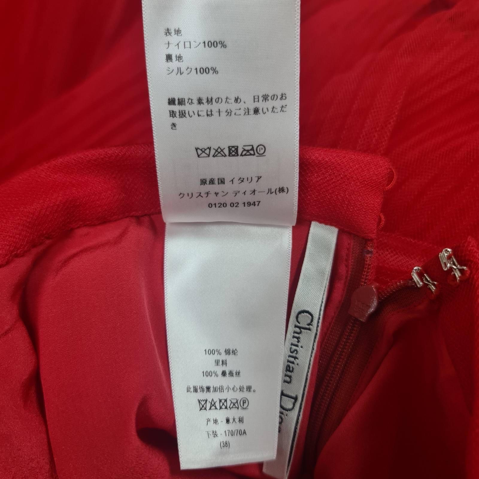 Dior Christian Dior Red Tulle Overlay Gathered Midi Skirt In Excellent Condition In Krakow, PL