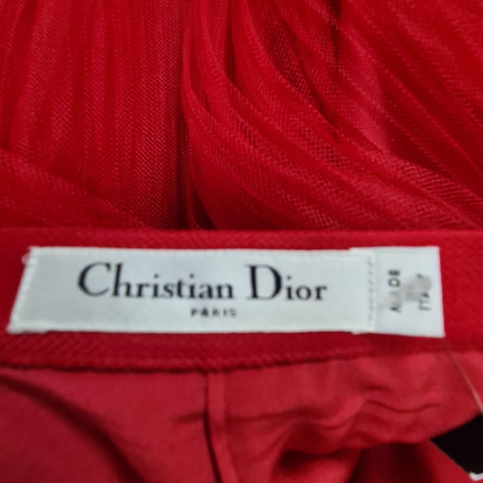 Dior Christian Dior Red Tulle Overlay Gathered Midi Skirt 1