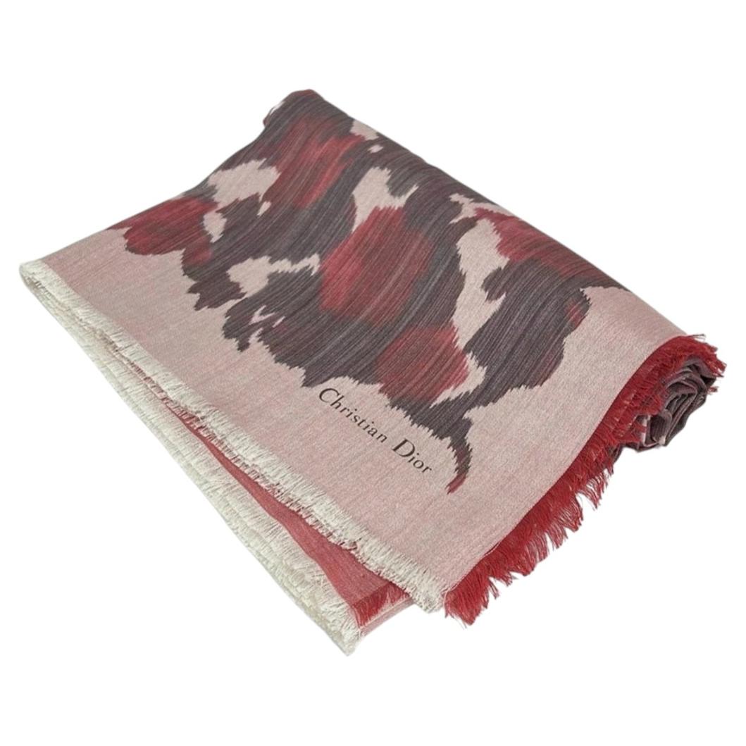 DIOR/ChristianDior - 35ROS140ZKDO Rot Bordeaux Weiß Seide Wolle Schal 55x55 in