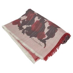 DIOR/ChristianDior - 35ROS140ZKDO Red Bordeaux White Silk Wool Scarf 55x55 in