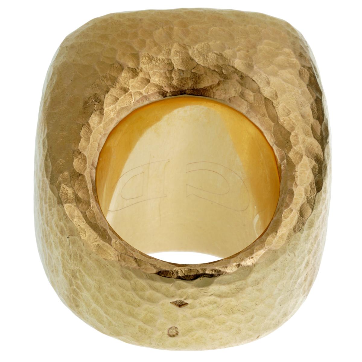 Uncut Dior Citrine Hammered Gold Cocktail Ring For Sale