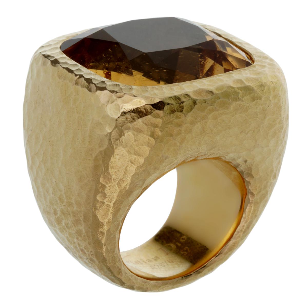 Dior Citrine Hammered Gold Cocktail Ring In Excellent Condition For Sale In Feasterville, PA