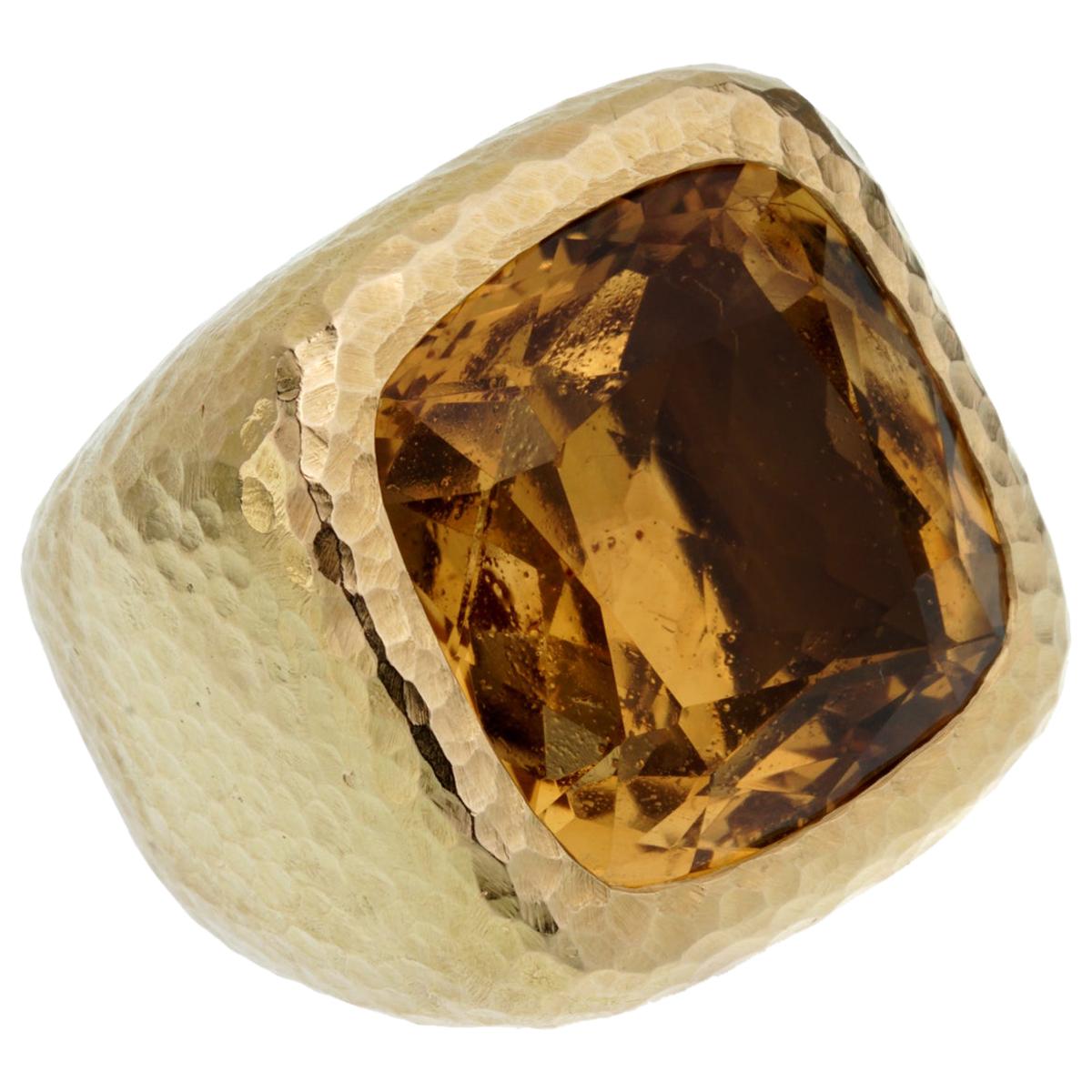 Dior Citrine Hammered Gold Cocktail Ring