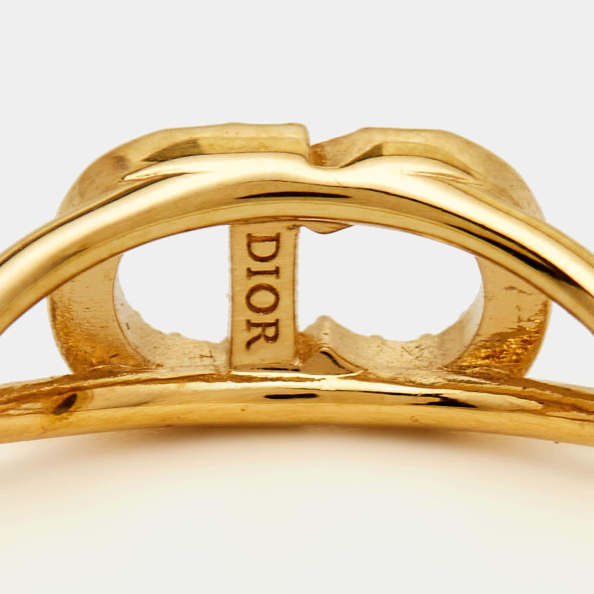 Dior Clair D Lune CD Kristall Goldfarbener Ring Größe 53 Damen im Angebot