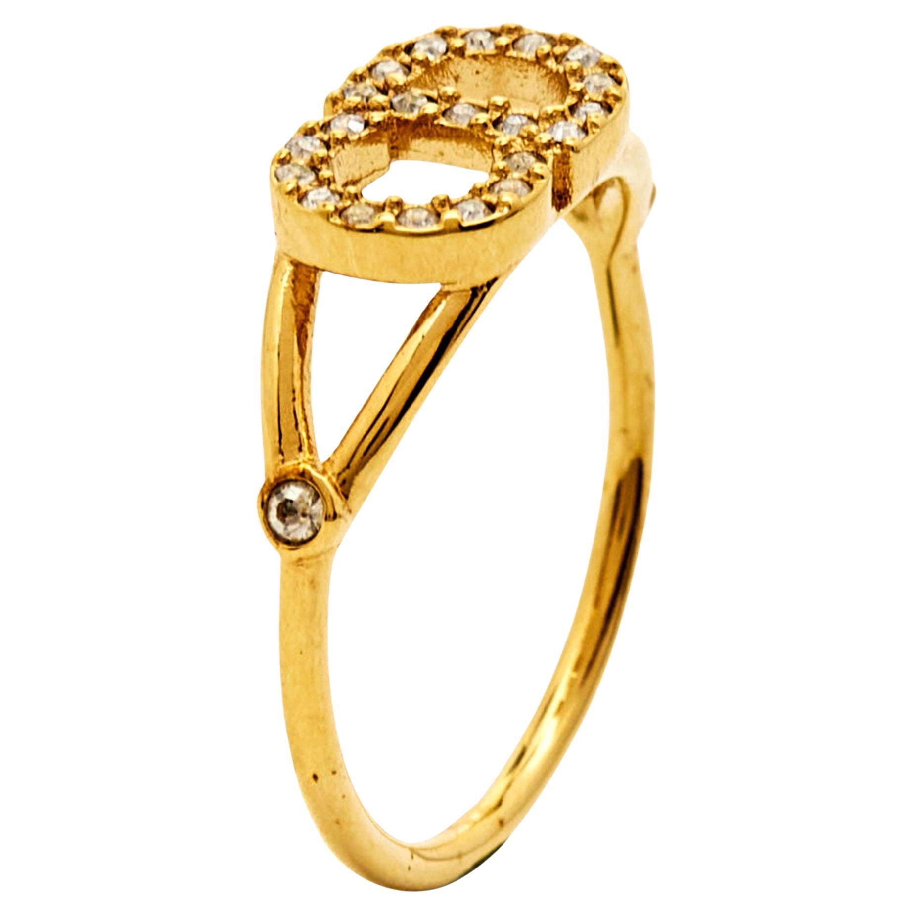 Dior Clair D Lune CD Crystal Gold Tone Ring Size 53