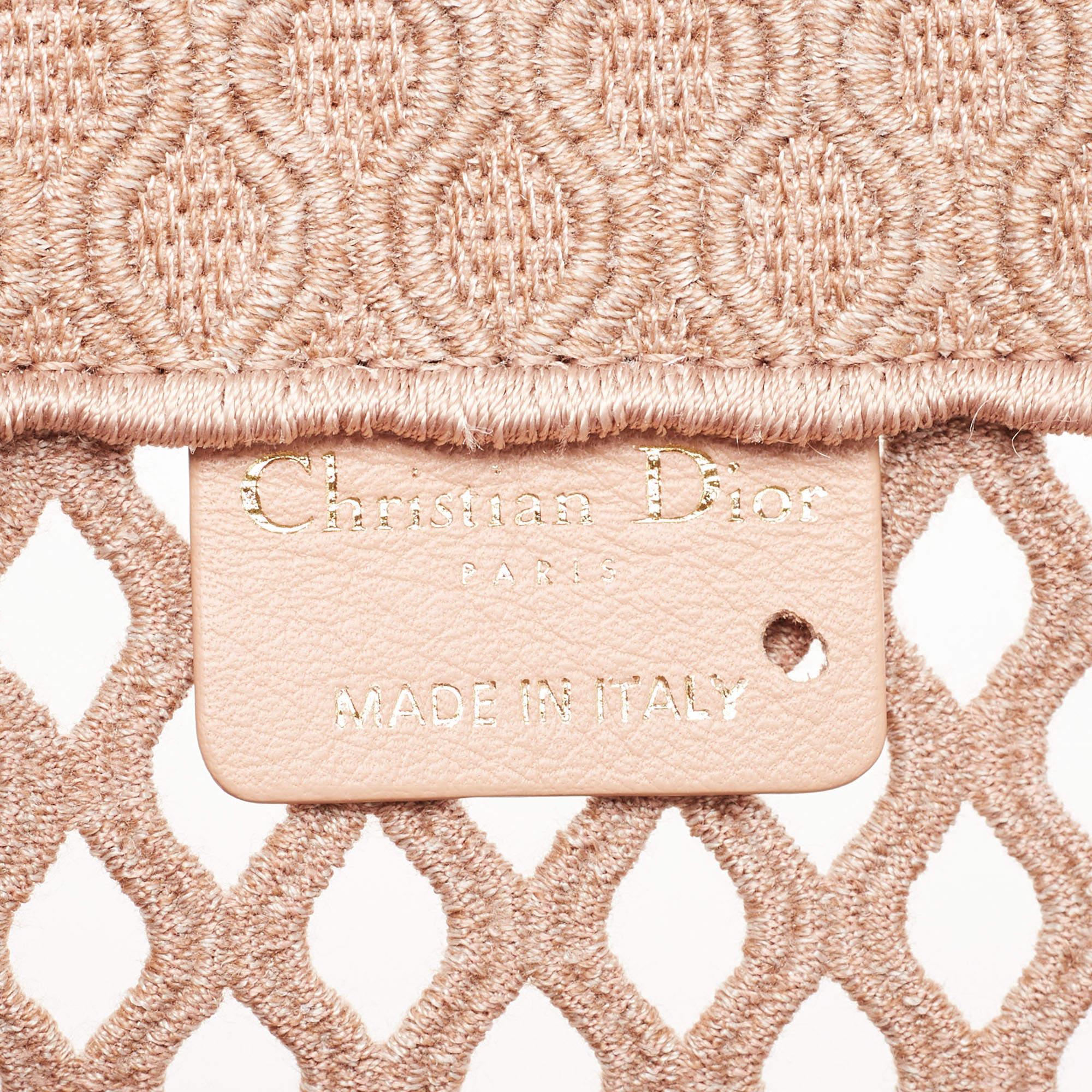 Dior Clay Fishnet Mesh Embroidered Canvas Medium Book Tote 6