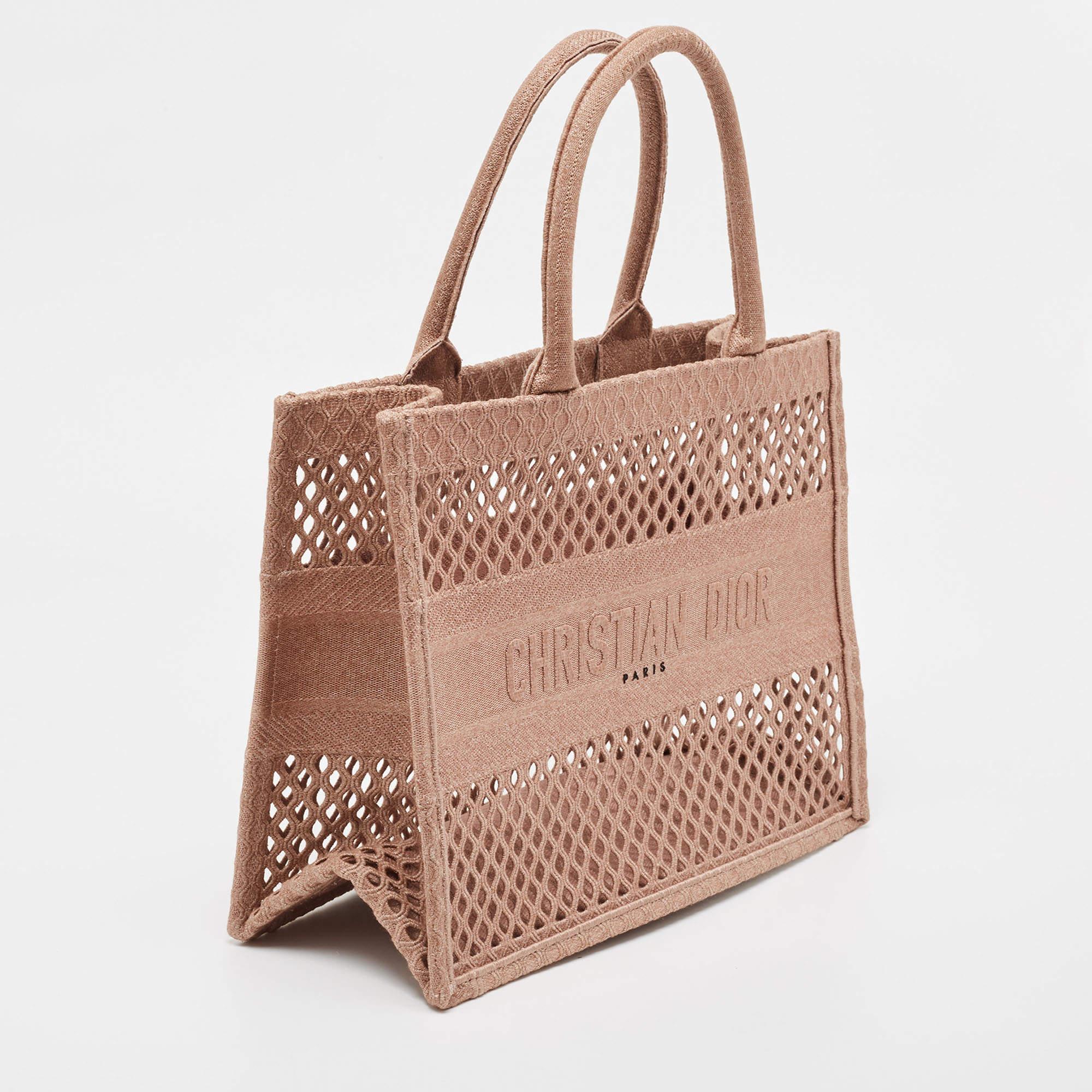 Dior Clay Fishnet Mesh Embroidered Canvas Medium Book Tote 2