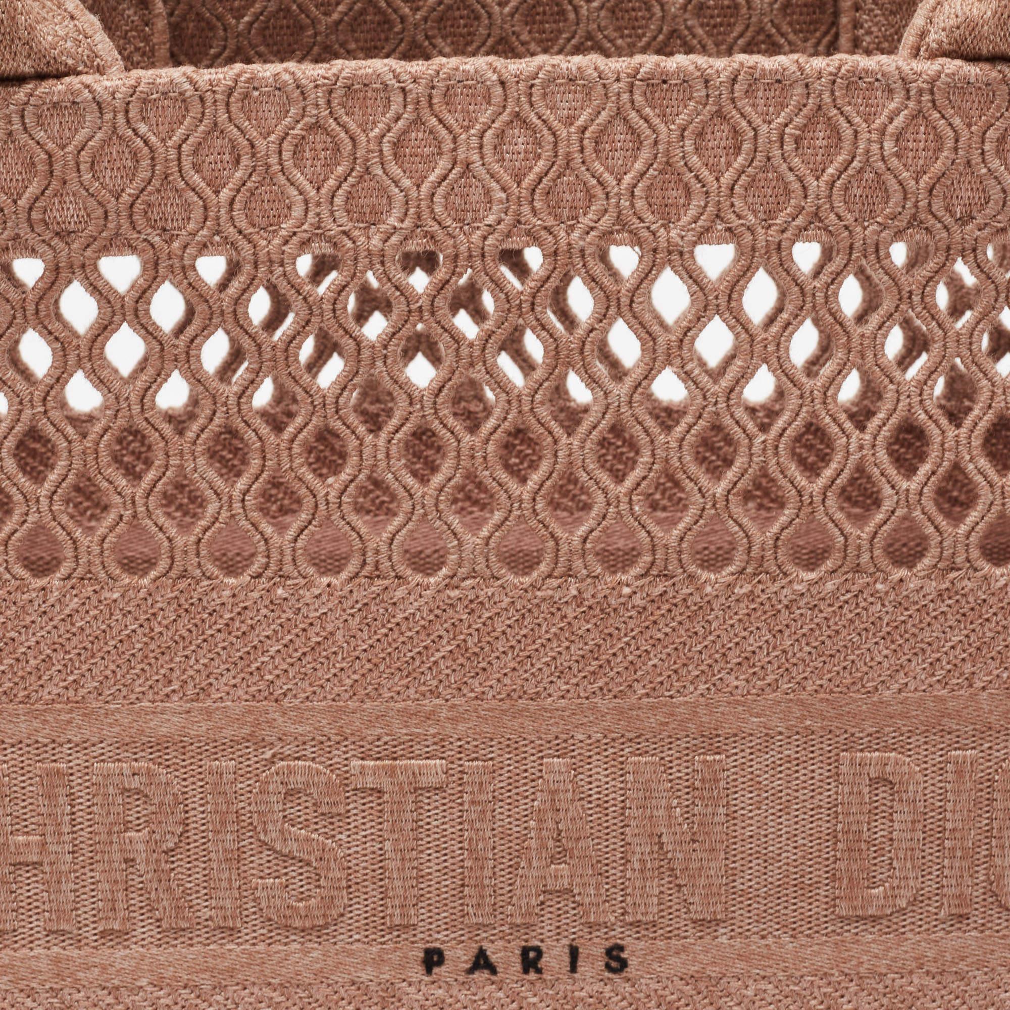 Dior Clay Fishnet Mesh Embroidered Canvas Medium Book Tote 3