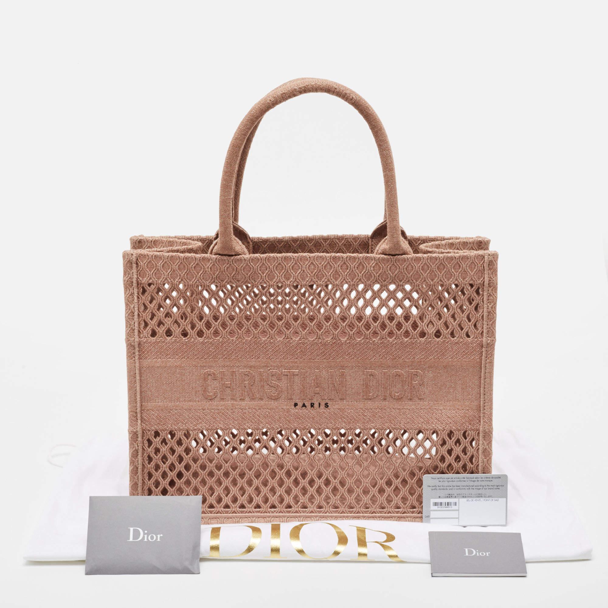 Dior Clay Fishnet Mesh Embroidered Canvas Medium Book Tote 4