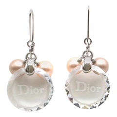 Dior Clear Crystal & Pearl Drop Earrings 